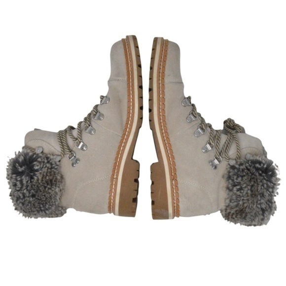 Sam Edelman Suede Bowen Boots, Faux Fur Top - Light Gray, Size 7-1/2 - Picture 5 of 15